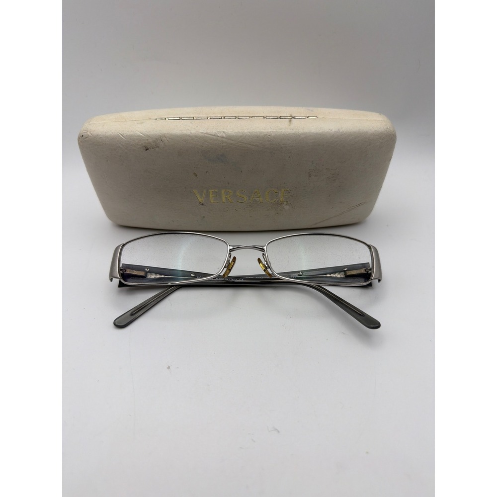 Versace Silver Metal Rectangular Eyeglasses Frames Made in Italy with Case